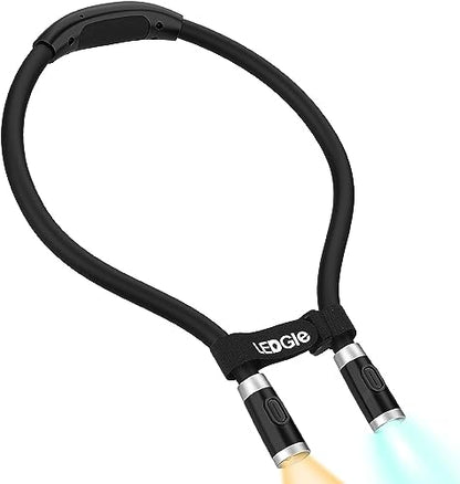 LEDGLE LED Neck Reading Light, Book Light for Reading in Bed, 3 Color Temperatures 6 Adjustable Brightness 1600K 3500K 6000K Flexible Neck Lights for Knitting Reading Crocheting Repairing (Black) - color: Black