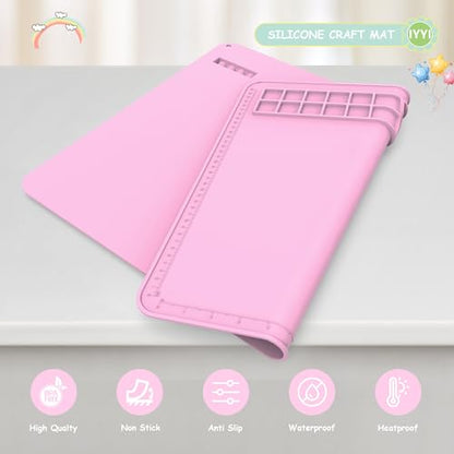 IYYI Silicone Painting Mat, Paint Mat with Cup and Palette, 20"X16" Siliocne Pad for Crafts, Resin, Clay, Kids Art Pad with Raised Edge (Pink) - color: Pink