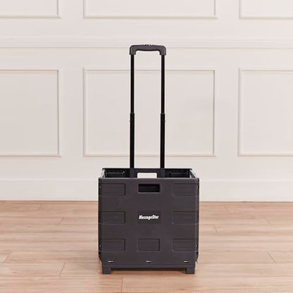 ECR4Kids Universal Collapsible Rolling Utility Storage Cart, Black | Durable plastic, adjustable handle, 40 lb capacity, collapses to 3" thick for storage, rolling wheels for easy transport