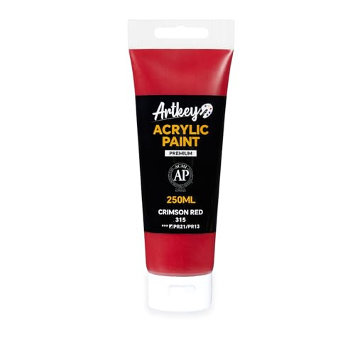 Artkey Acrylic Paint - Crimson Red (250 ml/8.45 oz) Tubes, Rich & Vibrant Pigments, Professional Artists Acrylic Paints - Art Supplies for Canvas Wood Rock Clay Fabric Ceramics Art Crafts Painting - color: Crimson Red, size: 8.45 Fl Oz (Pack of 1)