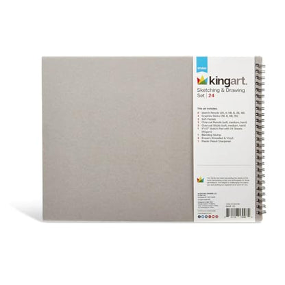 KINGART 24 Pc Sketching & Drawing Art Kit Combo w/Sketchbook, Graphite & Charcoal Pencils, Professional Supplies for All Skill Levels