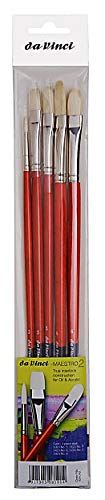 da Vinci Oil & Acrylic Series 4240 Maestro 2 Oil Brush Set, Hog Bristle with Red Handles, 5 Brushes (Series 5023, 5123, 5423, 5923, 5723) - style: Hog Bristle Oil Starter Set