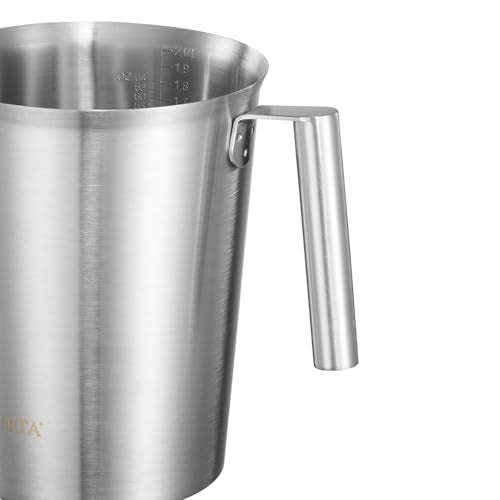 18/8 Stainless Steel Measuring Cup with Round Handle and Pour Spout, Heavy Duty Commercial Kitchen Measuring Pitcher for Restaurant, Bakery, Food Prep, 64 OZ (8 Cup, 2000 ML) - color: Round Handle, size: 64 OZ (8 Cup, 2000 ML)