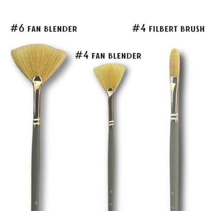 10 Piece Landscape Brush Set, for Wet on Wet Painting: 2 Inch, 1 Inch, 1 Inch Oval, 4 & 6 Fan, Filbert, 2 Palette Knives, Liner, Mop Blender - Adam Lashley