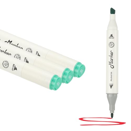 PATIKIL Dual Tip Markers, 3 Pcs Dual Tip Alcohol Markers Set White Barrel with Brush Tip and Fine Tip for Illustration Artist Adult Coloring Drawing Permanent Sketching, Green - color: Green