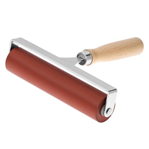 QWORK Soft Rubber Brayer, 6" Steel Frame Roller, 40/42 Durometer Roller for Linoleum, Woodcut, and Soft Block Printing