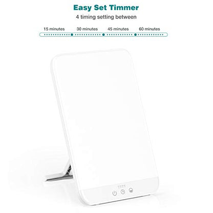 Light Therapy Lamp, Ultra-Thin UV-Free 10000 Lux Therapy Light, Timer Function, Adjustable Brightness Levels, Two Color Temperature, 90° Rotatable Stand for a Happy Life