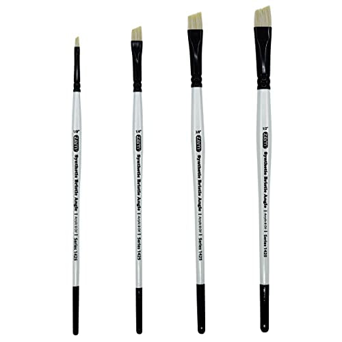 ZEM Brush White Hog Bristle Synthetic Angle Artist Brush Set 4 pcs 1/8" 1/4" 3/8" 1/2" | Acrylic and Oil
