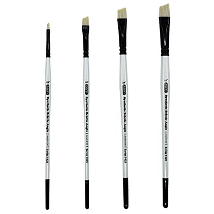 ZEM Brush White Hog Bristle Synthetic Angle Artist Brush Set 4 pcs 1/8" 1/4" 3/8" 1/2" | Acrylic and Oil
