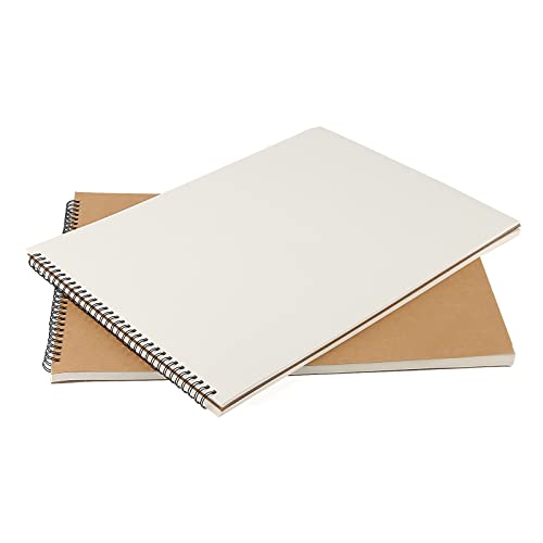 SENJEOK 2 PCS A3 Spiral Bound Drawing Pad, 11.7 x 16.5 Inch Brown Cover Sketchbook, A3 Landscape Sketch Pad for Painting, Doodling, 30 Sheets 60 Pages - size: A3
