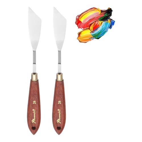 MECCANIXITY Pack of 2 Palette Knife No.26, 7.2" Long with Stainless Steel Flexible Spatula Pallet Knife and Wood Handle for Scraping, Mixing, Oil Acrylic Painting Canvas - style: No.26