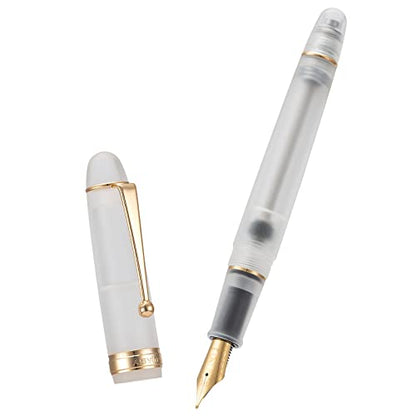 Asvine V126 Vacuum Filling Fountain Pen Medium Nib, Frosted Transparent Clear Acrylic, Large-Capacity with Gift Case - color: Frosted clear, style: Medium Nib