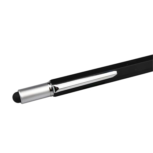 DUNBONG 6-in-1 Multi Pen, Stylus/Screwdriver, 0.7mm Black - Black | Aluminum prismatic non-slip grip | Rotary no-cap design | Ruler & level built-in | Refillable | Long-lasting clip - color: Black