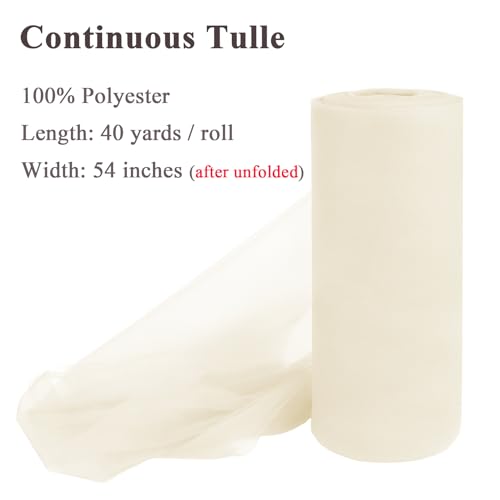Ivory Tulle Fabric Roll 54 Inch x 40 Yards Tulle Ribbon - color: Ivory, size: 54 Inch X 40 Yards