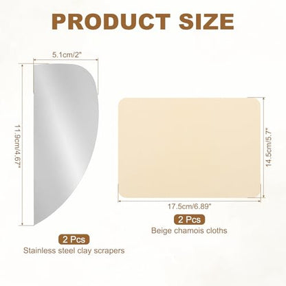 YOKIVE 2Pcs Steel Pottery Tools, Serrated Scraper Clay Ribs 4.67" x 2" Stainless Steel Sculpture Modeling Cutter Ceramic Tools with 2 Beige Chamois Cloth - color: Beige Chamois Cloth