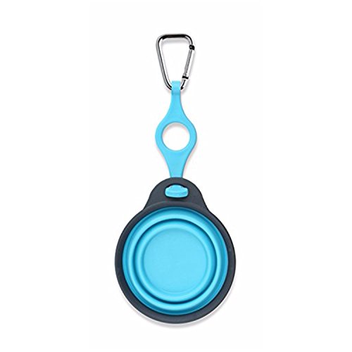Dexas Popware for Pets Travel Pet Cup with Bottle Holder and Carabiner, Gray/Blue - color: Gray/Blue, size: Small/1Cup + Carabiner