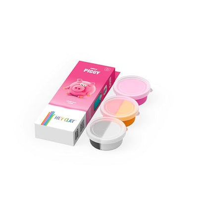 Hey Clay Animals - Claymate Piggy - Colorful Modeling Air Dry Clay for Kids - Air Dry Clay Kit 3 Cans with Fun Interactive App - color: Piggy