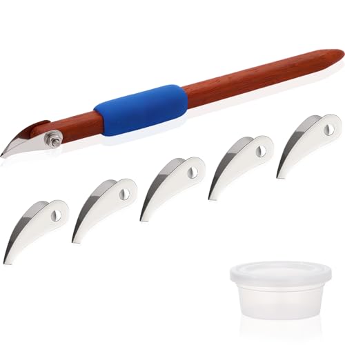 Lanties Pottery Carving Tools Set Include 5 Stainless Steel Blades & Red Pear Wood Handle, Sculpture Scraper Craft Modelling Tools for Clay, Ceramic Sculpting, Graffito, Relief Art (V-tip) - style: V-tip