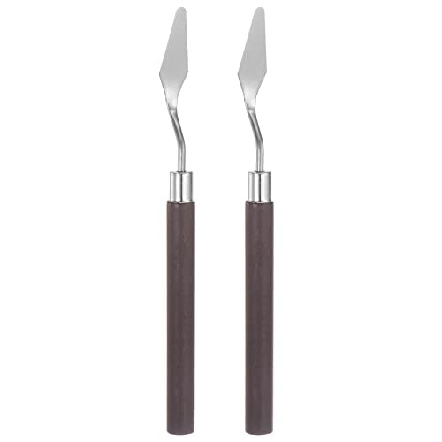 HARFINGTON 2pcs No.6 Palette Knives 12mm Width Stainless Steel Small Pointy Spatula Painting Pallet Knife with Wood Handle for Oil Acrylic Canvas Mixing Spreading, Red - size: 12mm
