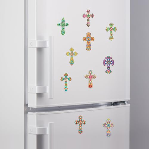 INCOK Christian Diamond Art Magnets Refrigerator - 12 PCS Cross Diamond Art Magnet Kit Religious Gem Art Fridge Stickers Set for Adults Beginners Home Decor Inspirational Christmas Gift - color: Christian cross