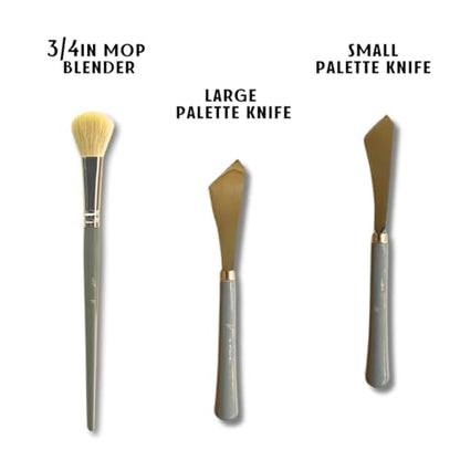 10 Piece Landscape Brush Set, for Wet on Wet Painting: 2 Inch, 1 Inch, 1 Inch Oval, 4 & 6 Fan, Filbert, 2 Palette Knives, Liner, Mop Blender - Adam Lashley