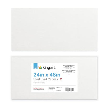 KINGART 812-2 Stretched White Canvas for Painting, 24 x 48 Inch, Pack of 2 - size: 24 x 48 Inch