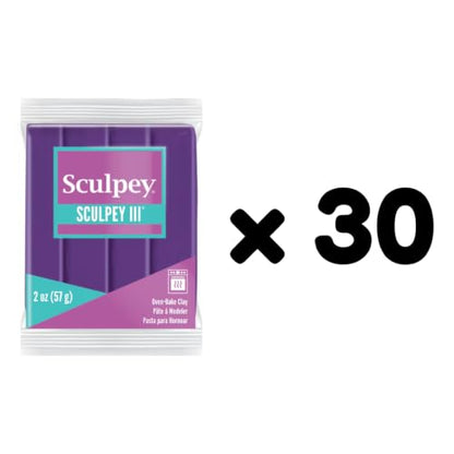 Sculpey Oven-Bake Clay, 2 oz. Bars, Sculpey III Purple, 30 Bars | Polymer Clay, Perfect for Jewelry, Home Decor, and General Crafting - size: 2 oz. Purple (30-Pack)