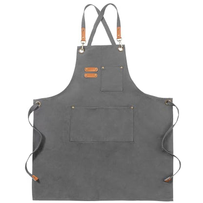 Chef Canvas Aprons with 3 Large Pockets Adjustable Strap for Men Women - color: Gray