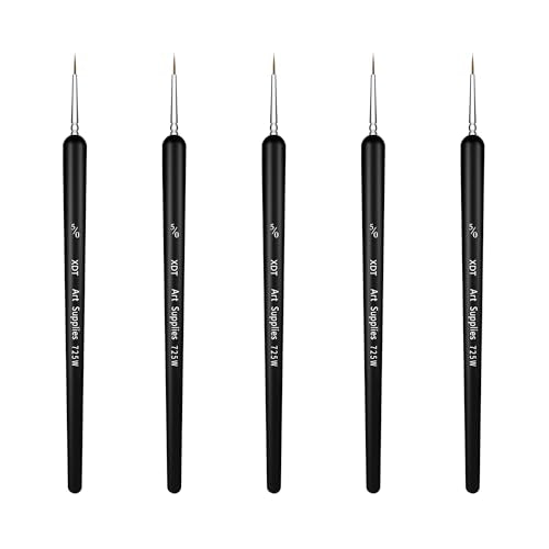 XDT#725 Tiny Detail Artist Paint Brush 5 Piece Set, Fine Pointed Tip Paint Brush #00000 for Micro Painting, Nail Model Acrylic Oil Watercolor