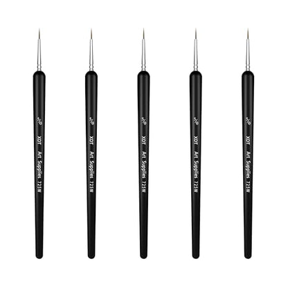 XDT#725 Tiny Detail Artist Paint Brush 5 Piece Set, Fine Pointed Tip Paint Brush #00000 for Micro Painting, Nail Model Acrylic Oil Watercolor