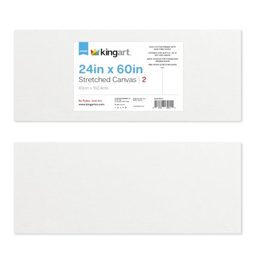 KINGART 853-2 Stretched White Canvas for Painting, 24 x 60 Inch, Pack of 2 - size: 24 x 60 Inch