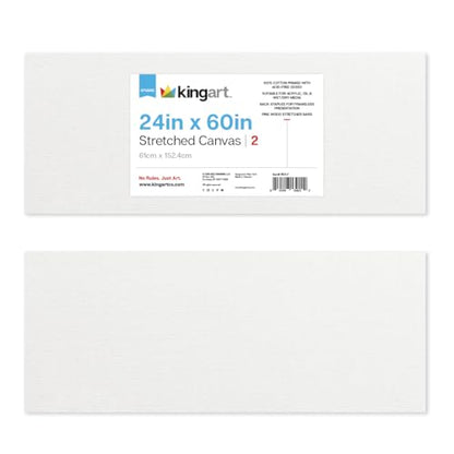 KINGART 853-2 Stretched White Canvas for Painting, 24 x 60 Inch, Pack of 2 - size: 24 x 60 Inch