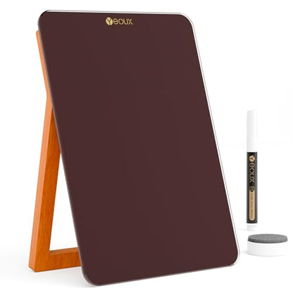 Yeoux Desk Glass Dry Erase Board with Reversible Wood Stand 9.5"x6.7" - color: Cherry-burgundy Red