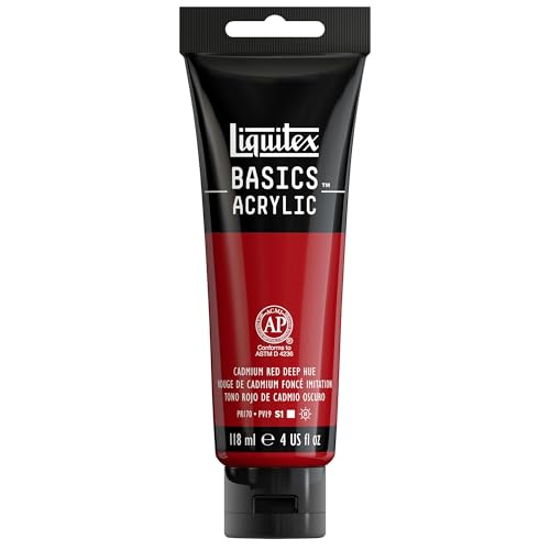 Liquitex BASICS Acrylic Paint, 118ml (4-oz) Tube, Cadmium Red Deep Hue - color: Cadmium Red Deep Hue, size: 4 Fl Oz (Pack of 1)