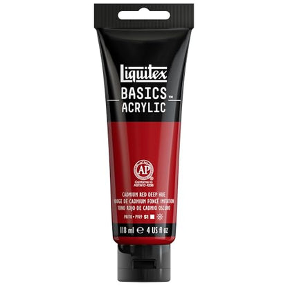 Liquitex BASICS Acrylic Paint, 118ml (4-oz) Tube, Cadmium Red Deep Hue - color: Cadmium Red Deep Hue, size: 4 Fl Oz (Pack of 1)