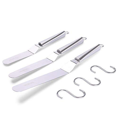 Offset Spatulas Cake Icing Knife 6 8 10 Inch with 3 Metal Hook Angled Cake Frosting Decorating Spatula Set of 3 - size: Stainless steel icing spatula 6, 8, 10 inch