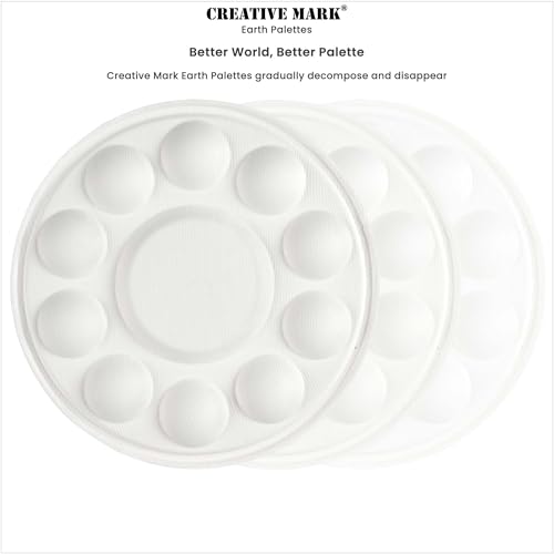 Creative Mark Disposable Earth Paint Palette, 7-3/8" Diameter, 10 Pack | Eco-Conscious, Biodegradable Paint Holder Tray for Artists, Compostable Paint Tray Palette with 10 Wells Each, Easy Cleanup