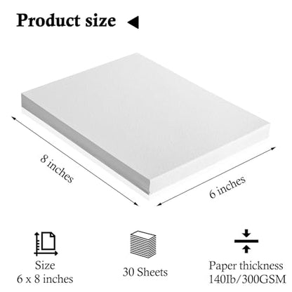 FEITAKE 100% Cotton Watercolor Paper Cold-Press / 140lb (300gsm) / Acid Free Mixed Media Art Drawing Papers - 30Sheets Pack - 6"X8"