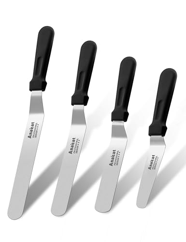 Anaeat Icing Spatulas, Set of 4 Professional Cake Angled Offset Spatula with 4", 6", 8", 10" Stainless Steel Blades - Thickened Frosting Knife with Plastic Handle for Cake Decorating, Pastry & Baking - color: 4"+6"+8"+10" Blades
