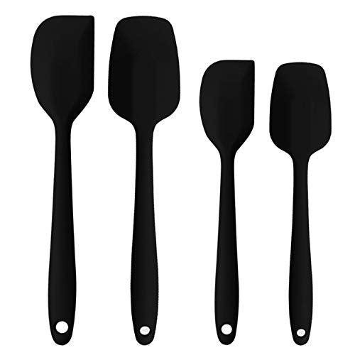 Silicone Spatulas Set, Rubber Spoon Spatula Heat Resistant Spoonula One Piece Design Seamless Spatula Non-Stick Scrapers Baking Mixing Tool (Black Set) - color: Black Set
