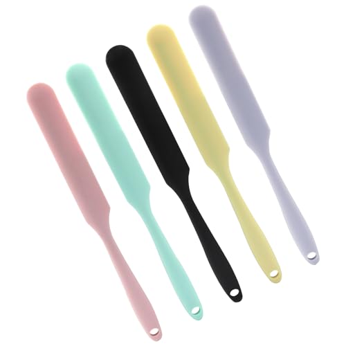 5Pcs Silica Gel Jar Scraper Spatulas, Multi-Color | 9.45 Inch, Cake Cream Butter Spatulas, Silicon Rubber, Long Handle - color: Light Green/Light Pink/Light Purple/Light Yellow/Dark Brown