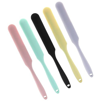 5Pcs Silica Gel Jar Scraper Spatulas, Multi-Color | 9.45 Inch, Cake Cream Butter Spatulas, Silicon Rubber, Long Handle - color: Light Green/Light Pink/Light Purple/Light Yellow/Dark Brown
