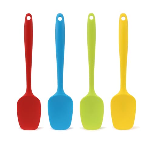 Silicone Spatula Set of 4, Small 8 inch Non-stick Rubber Spoon Spatulas, One Piece Design Flexible Silicone Spoon for Baking Cooking Mixing, Dishwasher Safe - color: Red,Blue,Green,Yellow (Small)