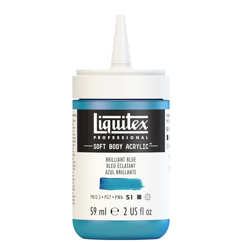 Liquitex Soft Body Acrylic Paint, 2-oz Bottle, Brilliant Blue | Low Viscosity, Highly Pigmented, Satin Finish, Retains Subtle Brush Strokes, Great Surface Coverage, Highly Versatile - color: Brilliant Blue, style: 2-oz Bottle