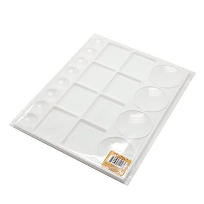 Palette for Watercolors, Oil & Acrylic Paints, Mix & Separate Colors, White, Art 20 Wells, 13” x 10” 4 slated Squares, 4 Squares, 4 Large circulars, and 8 Small Circular Wells for All Levels