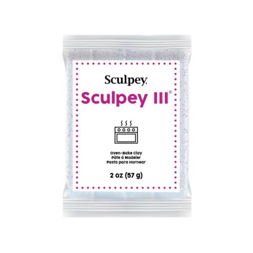 Sculpey III® Polymer Oven-Bake Clay, White Glitter, Non Toxic, 2 oz. bar, Great for Modeling, Sculpting, Holiday, DIY, Mixed Media and School Projects.Perfect for Kids & Beginners! - color: White Glitter