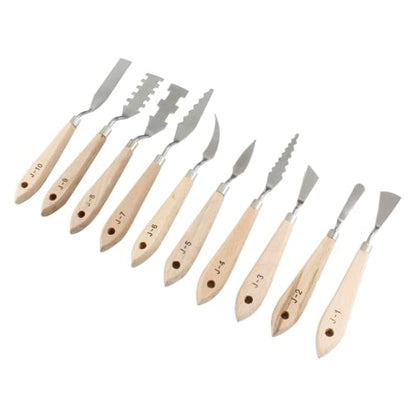 10pcs Palette Knife Set, Painting Knife, Paint Spatula | Stainless Steel, Wooden Handle, Painting Tools, Color Mixing Scraper Pallet Knife, for Oil, Acrylic, Canvas Painting