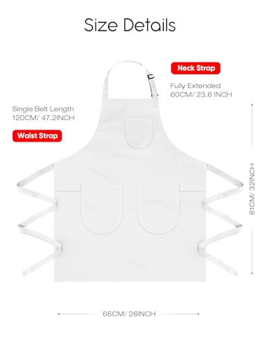 Unisex Apron with Pockets for Cooking, Salon & Art - 100% Cotton Adult Kitchen, Chef, Stylist Apron (White) - color: White