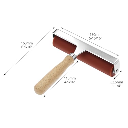 QWORK Soft Rubber Brayer, 6" Steel Frame Roller, 40/42 Durometer Roller for Linoleum, Woodcut, and Soft Block Printing