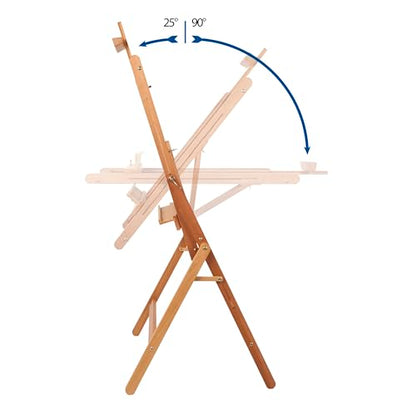 Mabef M33 Studio Easel, Oiled Beech Wood Adjustable Indoor Easel Convertible to Painting Table, Supports Oil, Acrylic, Watercolour, Pastel - style: Adjustable,Compact